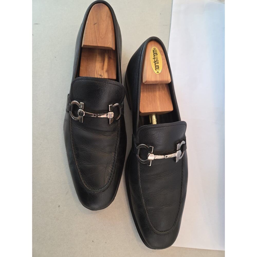SALVATORE Ferragamo Moccasin Black Horse Beat Leather Loafers Size 10.5